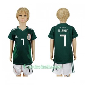 Camisolas de Futebol México M.Layun 7 Criança Equipamento Principal Copa do Mundo 2018 Manga Curta